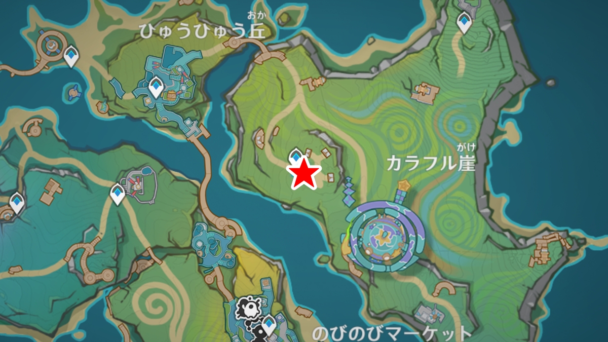 のびのびリゾートの「炎神の瞳」の場所